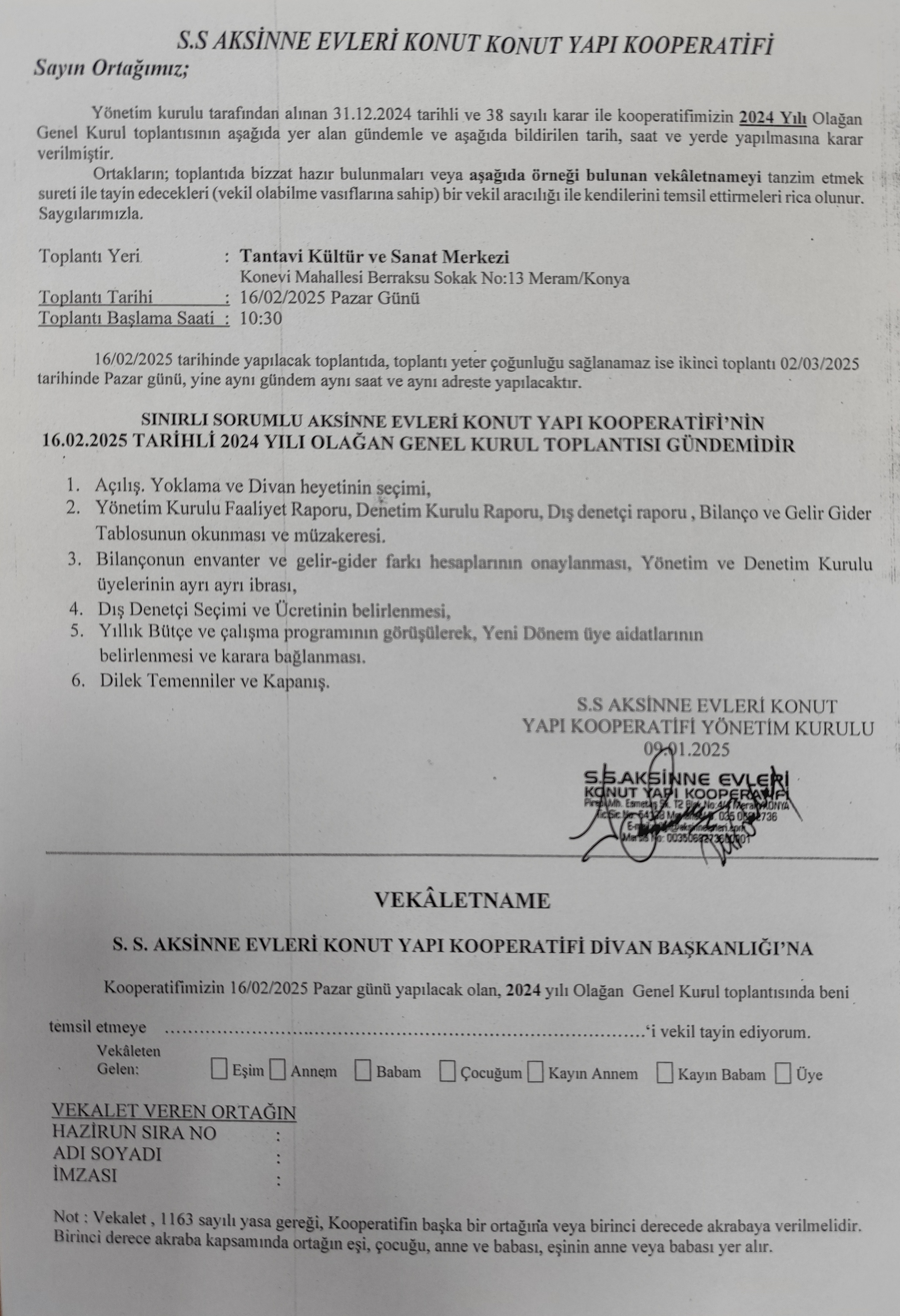 2024 YILI OLAĞAN GENEL KURUL TOPLANTISI 